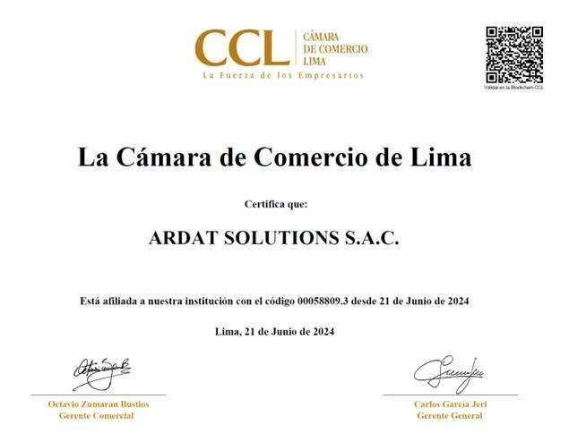 Certificado Cámara de Comercio de Lima - Ardat Solutions